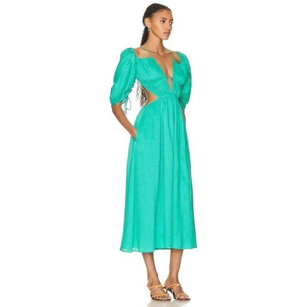 Cult gaia Charlize cutout wool silk midi dress green XS"